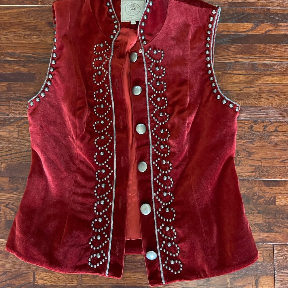 Double D Ranch Red Velvet Vest with Silver Studs